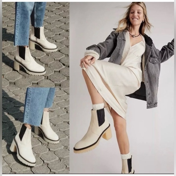 New Free People James Chelsea Bone Leather Boots Cushioned Size 39 - Picture 2 of 9
